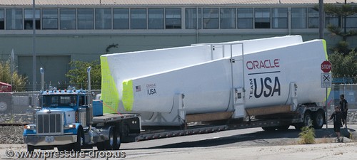 Pier 80 gets delivery of the new AC 72’ wing - Oracle Racing’s AC72 wingsail arrives in San Francisco © Erik Simonson/ pressure-drop.us http://www.pressure-drop.us